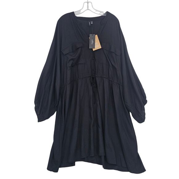 ASOS Vero Moda Curve Black Short Shirt Dress Long Sleeve Women’s Plus 22 33993 - Picture 1 of 11